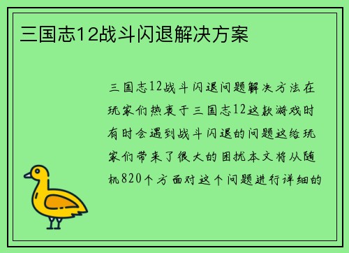 三国志12战斗闪退解决方案