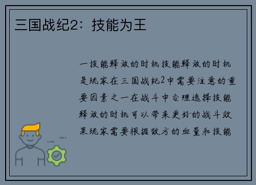 三国战纪2：技能为王